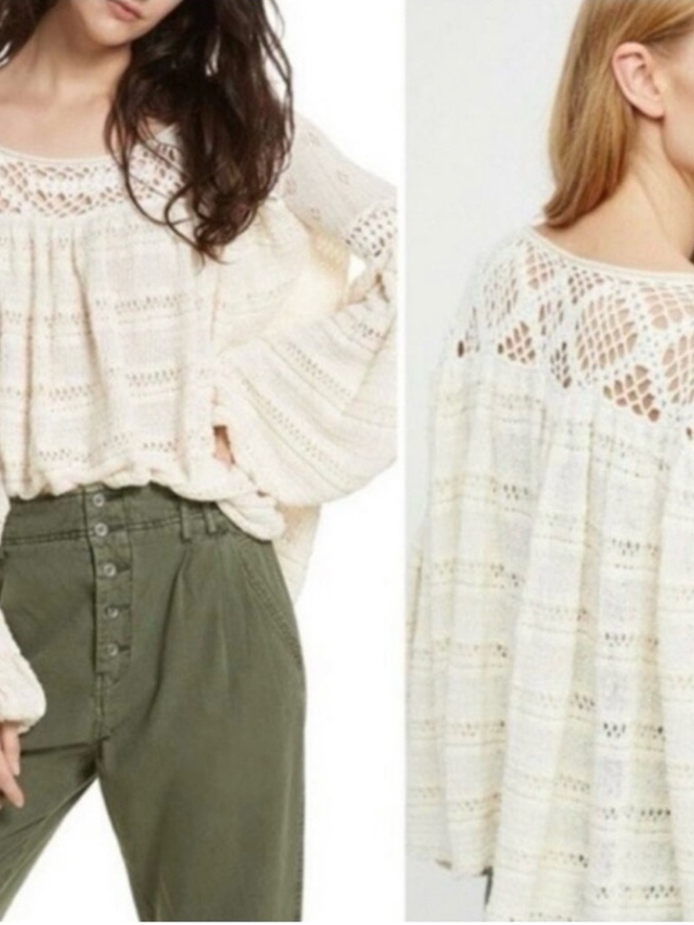 Free People Cream Open-Knit Off-the-Shoulder Sweater - Picture 3 of 8